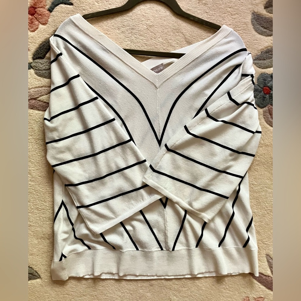 Chico’s Black White Striped Sweater Chico’s Size 2